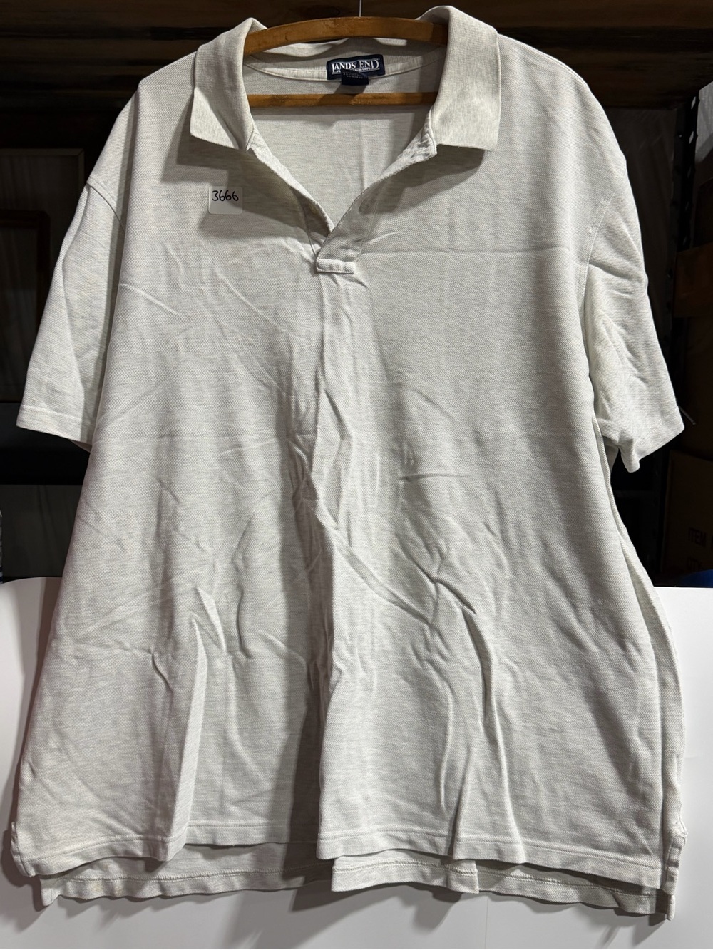 #3666-Lands' End Men's Polo Shirt in Light Cream
